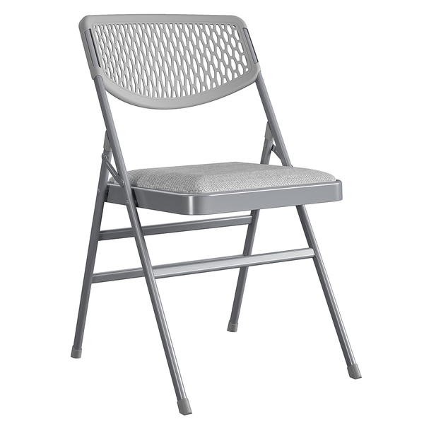 Bridgeport Folding Chair, Resin Mesh Back, Padded Fabric Seat, Grey Color, PK4 C865BP60GRY4E